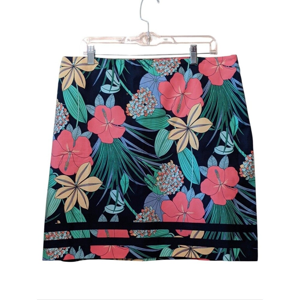 TALBOTS Skirt Cotton Pique Tropical Floral Knee Length Size 14
